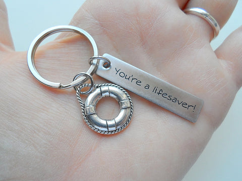 Volunteer Appreciation Gift - Lifesaver Charm & Steel Tag with Inscription "You're a lifesaver!" Keychain by Jewelry Everyday