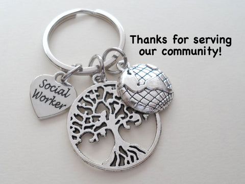 Social Worker Gift Keychain with Tree and World Charm, Community Advocate Gift, Thank you Gift by Jewelry Everyday