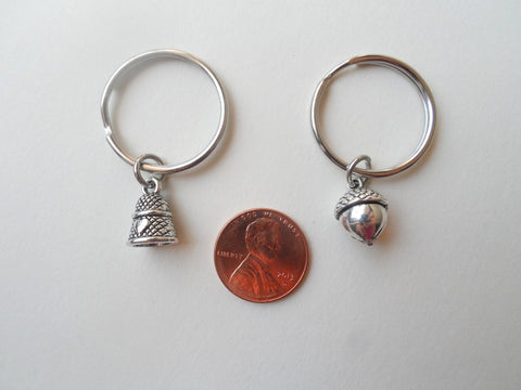 Thimble & Acorn Keychain Set - Peter Pan's Kiss; Couples Keychain Set by Jewelry Everyday