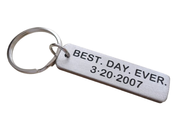 10 Year Anniversary Gift • Personalized Aluminum Tag Keychain Engraved w/ Anniversary Date; Options for Backside by Jewelry Everyday