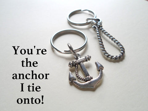 Anchor & Metal Rope Keychain Set - You're The Anchor I Tie Onto; Couples Keychain Set by Jewelry Everyday