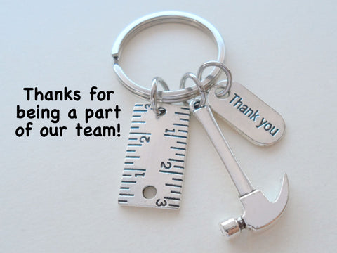 Hammer & Ruler Charm Keychain with Thank You Tag, Builders, Construction Team, Contractor, Handyman Appreciation Keychain by Jewelry Everyday