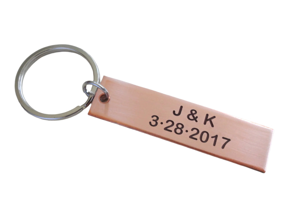 Personalized Copper Tag Custom Engraved Keychain, Couples Anniversary Gift Keychain