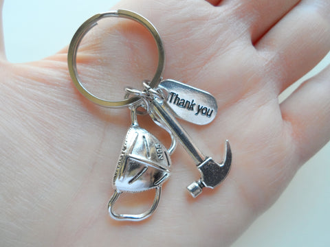 Hammer, Face Mask, & Thank You Charm Keychain, Builder or Volunteer Appreciation Keychain by Jewelry Everyday