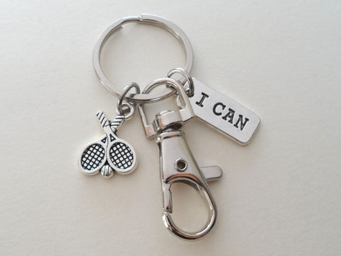Tennis Racquets Charm Keychain with I Can Charm and Swivel Clasp, Tennis Player or Teacher Keychain by Jewelry Everyday