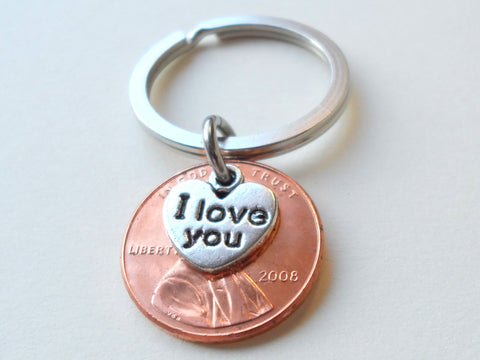 2008 Penny Keychain - 17 Year Anniversary Gift with "I Love You" Heart Charm from Jewelry Everyday by Jewelry Everyday