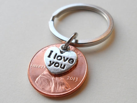 2013 Penny Keychain - 12 Year Anniversary Gift with "I Love You" Heart Charm from JE by Jewelry Everyday
