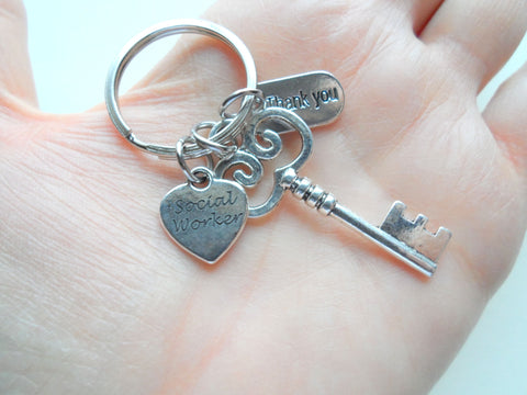 Social Worker Gift Keychain with Key and Thank You Charm, Community Advocate Gift, Appreciation Gift by Jewelry Everyday