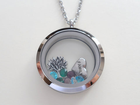 Personalized Large Plain Edge Circle Stainless Steel Floating Memory Locket Necklace for Mom or Grandma - by Jewelry Everyday