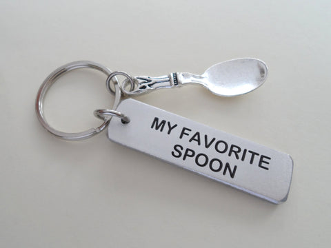 "My Favorite Spoon" Engraved Aluminum Keychain with Spoon Charm, Anniversary Gift by Jewelry Everyday