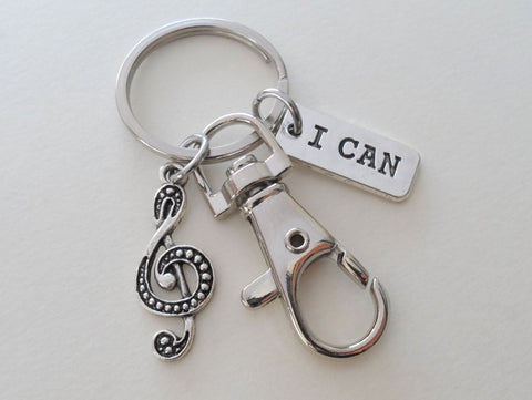 Treble Clef Charm Keychain with I Can Charm and Swivel Clasp, Music Student, Teacher, or Musician Keychain by Jewelry Everyday