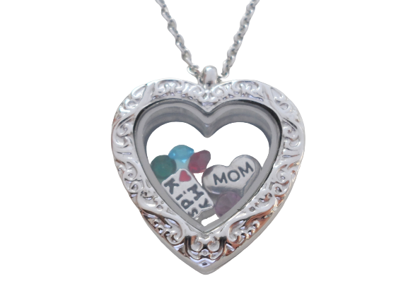Personalized Silver Design Heart Locket Necklace for Mother or Grandma - by Jewelry Everyday