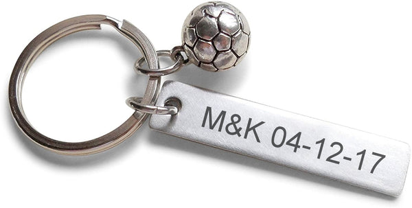 Personalized Soccer Ball Keychain and Steel Tag Custom Engraved with Anniversary Date, Soccer Keychain Gift
