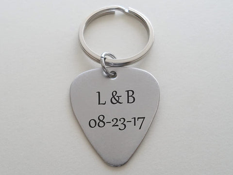 Custom Engraved Stainless Steel Guitar Pick Keychain; Anniversary Gift, Couples Keychain by Jewelry Everyday
