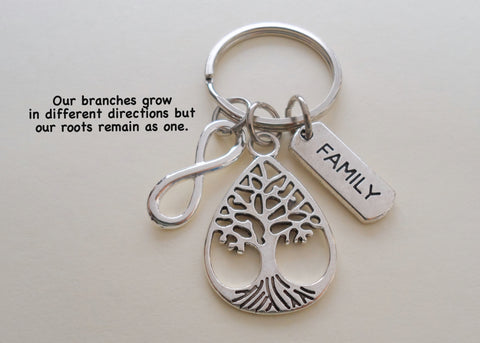 Teardrop Shaped Family Tree Keychain With Infinity Charm - Our Roots Are As One by Jewelry Everyday