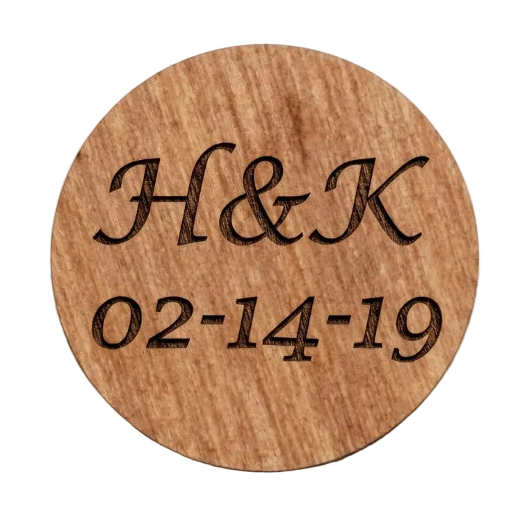Custom Engraved Wood Magnet, Couples Anniversary or Wedding Day Gift