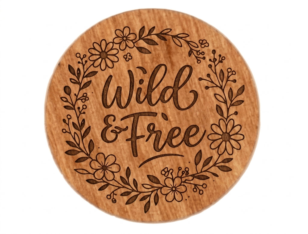 Wild & Free with Flowers Engraved Wood Magnet, Encouragement Gift