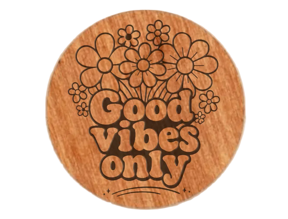 Good Vibes Only & Flowers Engraved Wood Magnet, Encouragement Gift