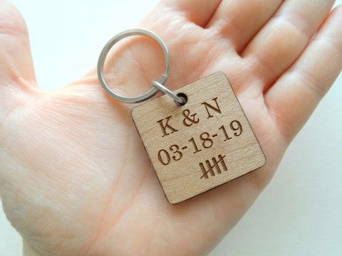 5 Year Anniversary Wood Keychain, Custom Engraved and with 5 Tally Marks by JewelryEveryday