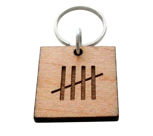 5 Year Anniversary Wood Keychain, 5 Tally Marks Engraved by JewelryEveryday
