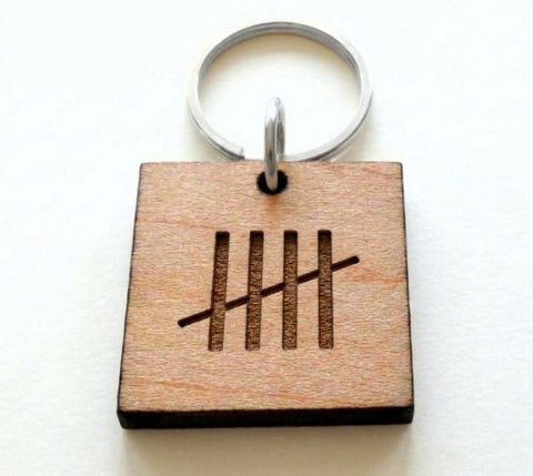 5 Year Anniversary Wood Keychain, 5 Tally Marks Engraved by JewelryEveryday