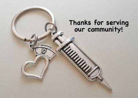 Syringe Charm and Nurse Cap & Heart Charm, Nurse Appreciation Keychain by Jewelry Everyday