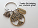 Bronze Tree Keychain Gift, Thank You & Book Charm - Thanks for Helping Our Students Grow, School Staff & Volunteers Keychain