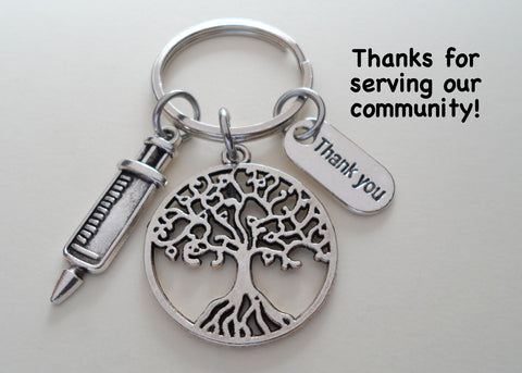 Syringe & Tree Charm Keychain, Nurse Gift, Hospital Staff Appreciation Gift, Medical Team Gift, Thank You Gift