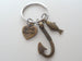 Bronze Gone Fishin' Fish Hook Charm Keychain with Small Fish Charm