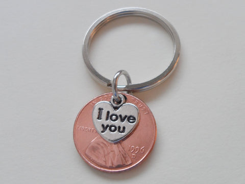 26 Year Anniversary Gift • I Love You Heart Charm Layered Over 1996 Penny Keychain by Jewelry Everyday