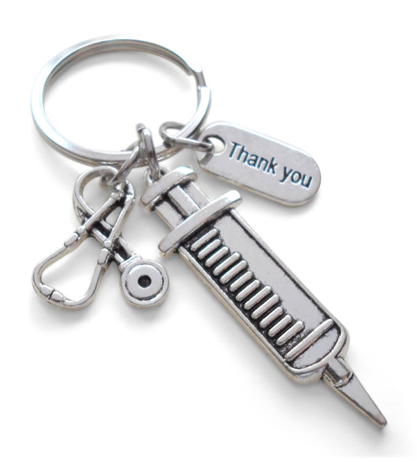 Syringe & Stethoscope Charm Keychain, Nurse Gift, Hospital Staff Appreciation Gift, Medical Team Gift, Thank You Gift