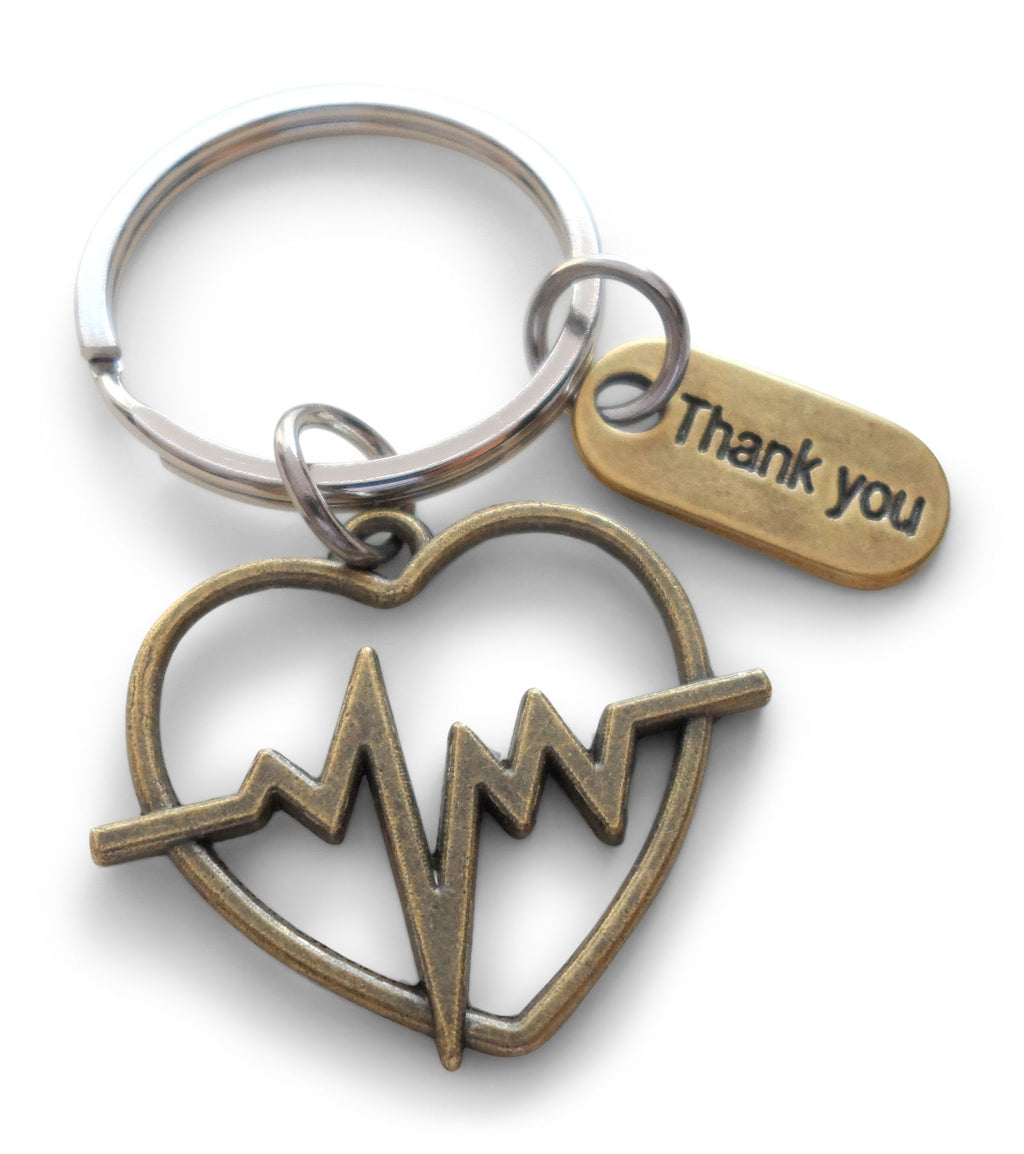 Bronze Heartbeat Medical Charm Keychain, Doctor Office Gift, Hospital Staff Gift, Thank you Gift