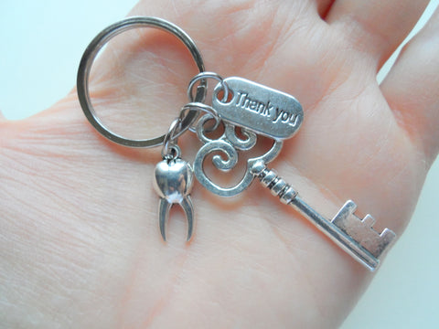 Dental Assistant, Dental Office Staff, Orthodontics Gift Keychain, Tooth & Key Charm Keychain, Employee Thank You Gift