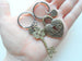 Bronze Key and Heart Lock Charm Keychain Set with I Love You Heart Charms- Key To My Heart; Couples Keychain Set