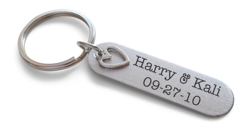 Custom Engraved Stainless Steel Tag Keychain with Heart Charm for Couples 11 Year Anniversary Gift Keychain, Add Backside Engraving