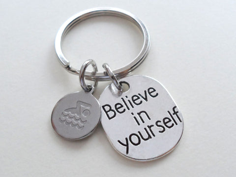 Believe in Yourself Swimmer Keychain, Swim Charm Keychain, Swimming Fitness Encouragement Keychain
