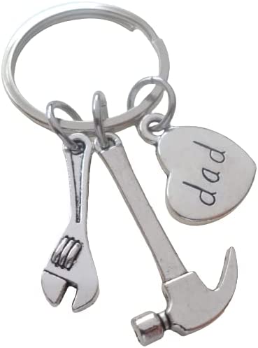 Dad Charm, Wrench Charm, & Hammer Charm Keychain - Thanks for Helping Me Build My Future