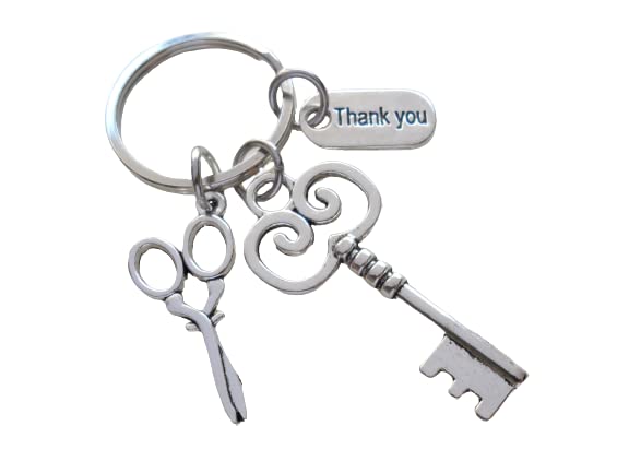 Hair Stylist Staff Appreciation Keychain, Key Charm, Scissors Charm, & Thank You Charm Keychain