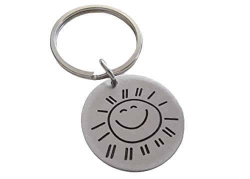 Custom Sun Face Charm Keychain with Option to Add Backside Engraving, Couples Anniversary Keychain or Best Friend Keychain
