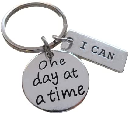 "I can" & "One Day At A Time" Charm Encouragement Keychain