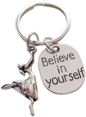 Dancing Keychain with Dancer Charm and Believe in Yourself Charm, Ballet, Ballerina or Coach Keychain