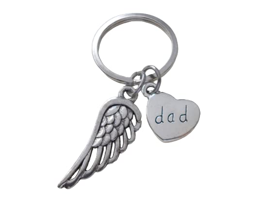 Father Memorial Keychain, Wing Charm and Dad Heart Charm; My Guardian Angel Keychain