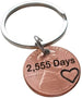 2015 US One Cent Penny Keychain with Engraved "2,555 Days" and Heart Around Year; 7 Year Anniversary Couples Keychain