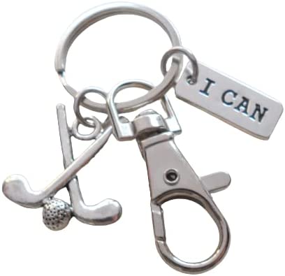 Golf Keychain with I Can Charm and Swivel Clasp, Swimmer or Coach Keychain