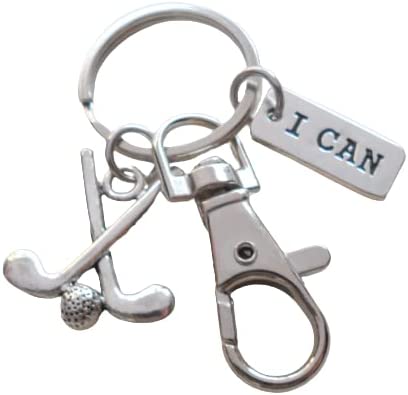 Golf Keychain with I Can Charm and Swivel Clasp Hook, Swimmer or Coach Keychain