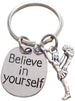 Cheerleading Keychain with Cheerleader Charm and Believe in Yourself Charm, Cheer Keychain