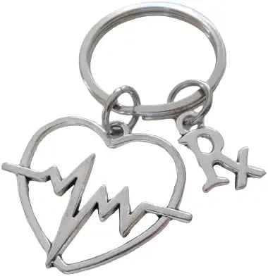 HeartBeat Medical Charm Keychain with Pharmacy Symbol charm; Pharmacy Staff Appreciation, Hospital Employee Thank You Keychain