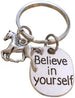 Horse Charm and Believe in Yourself Charm Keychain, Horse Rider or Coach Keychain