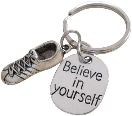 Believe in Yourself Keychain with Running Shoe Charm, Track or Cross Country Runner Fitness Encouragement Keychain