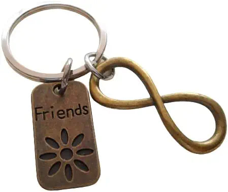 Friends Forever Keychain, Bronze Infinity Charm & Friends Tag Charm Keychain; Best Friend Keychain